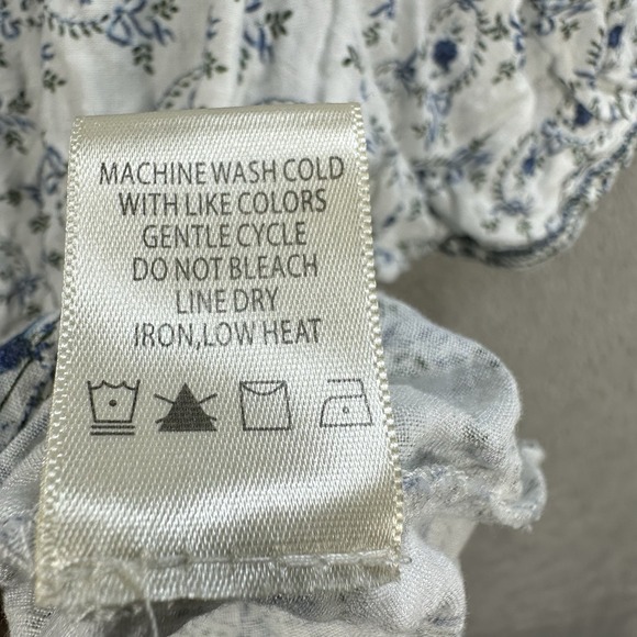 Max Studio Women's 1X Blue Ditsy Floral Peasant Top Boho Square Neck - Picture 4 of 8